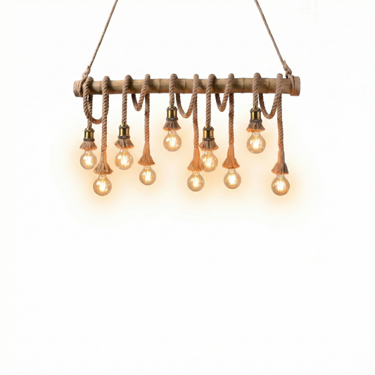 Suspension Bambou Bois LED Cordon Ajustable – Epicéa - Lumière