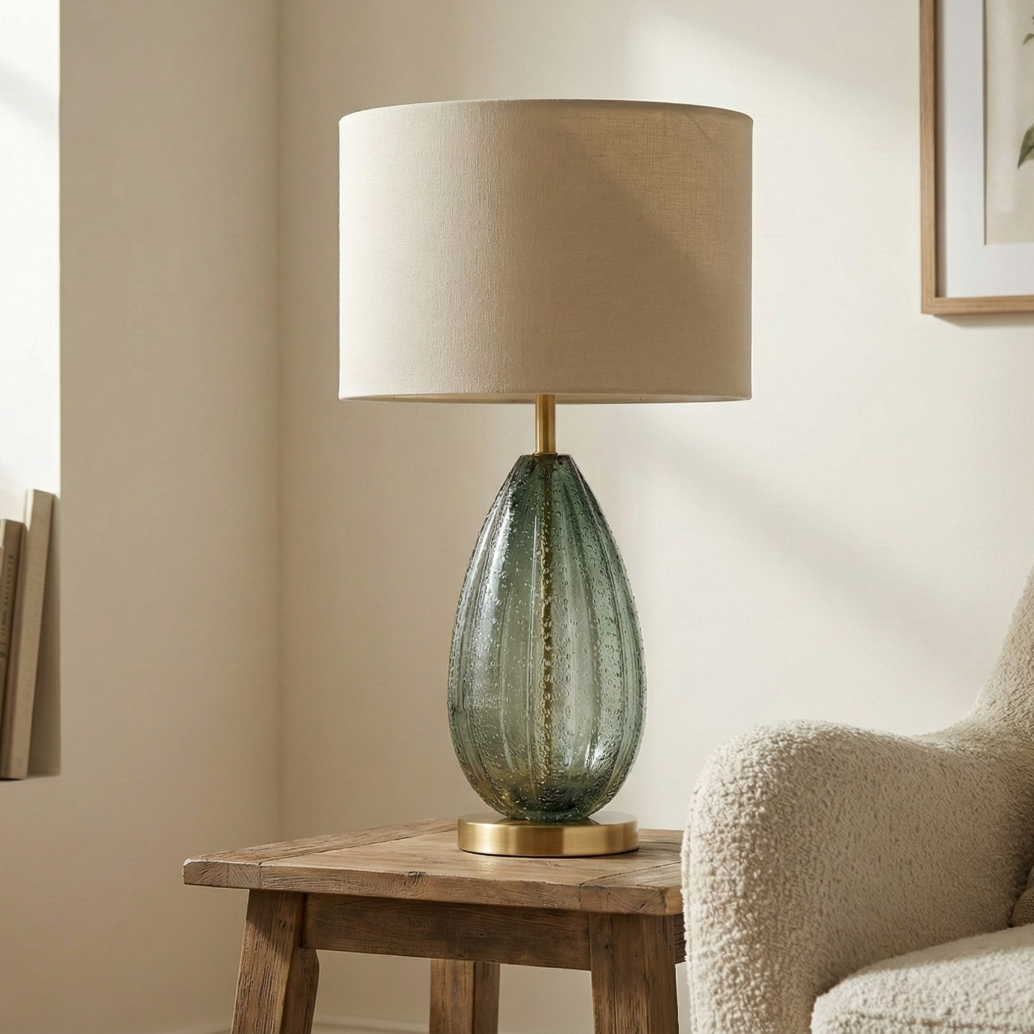 Lampe de chevet Ulmos en verre strié artisanal et métal doré design vintage - vue 2