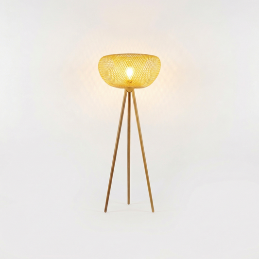 Lampadaire en rotin et métal noir pour salon – Rotanique - Lumière