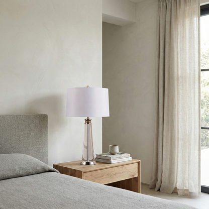 Lampe de chevet contemporaine Lunara en cristal et acier avec abat-jour tissu blanc - vue 2