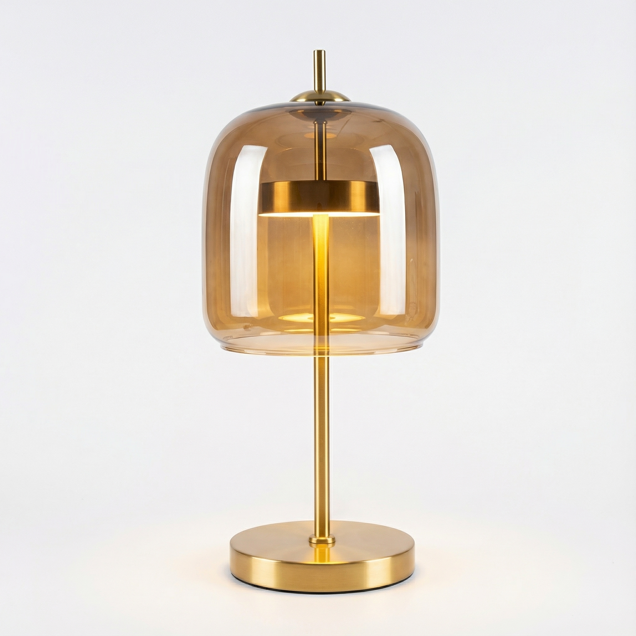 Lampe de chevet moderne Xiumis globe en verre et base métal doré brossé - vue 1