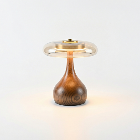 Lampe de Bureau en Bois et Verre Cuivré pour Chambre – Maderi - Lumière