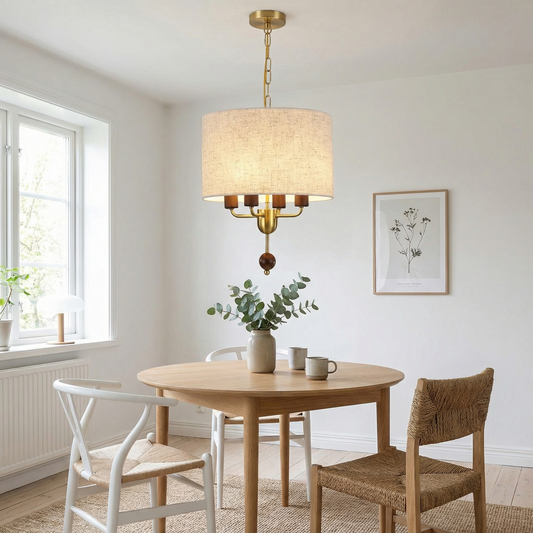 Minimalist Pendant Light Natural Wood & Fabric Lampshade – Celestia