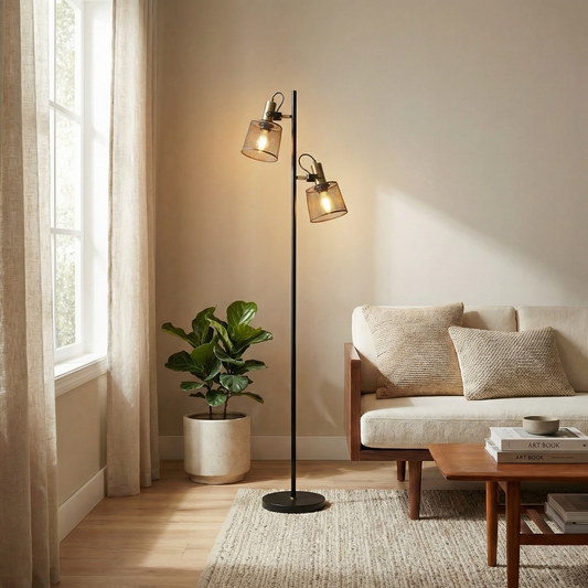 Lampadaire Noir Aluminium LED Double Tête – Tavela - Lumière