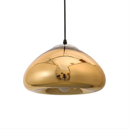 Suspension moderne dorée Aurovia avec abat-jour hémisphérique en aluminium finition miroir - vue 1