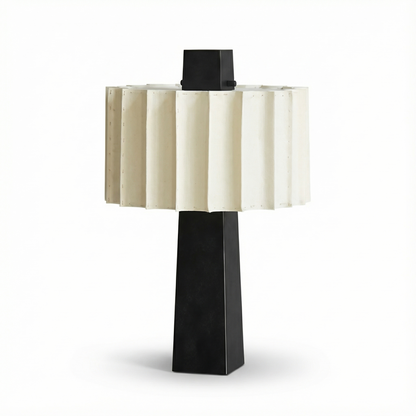 Scandinavian minimalist black table lamp Norélys with pleated white lampshade – view 1
