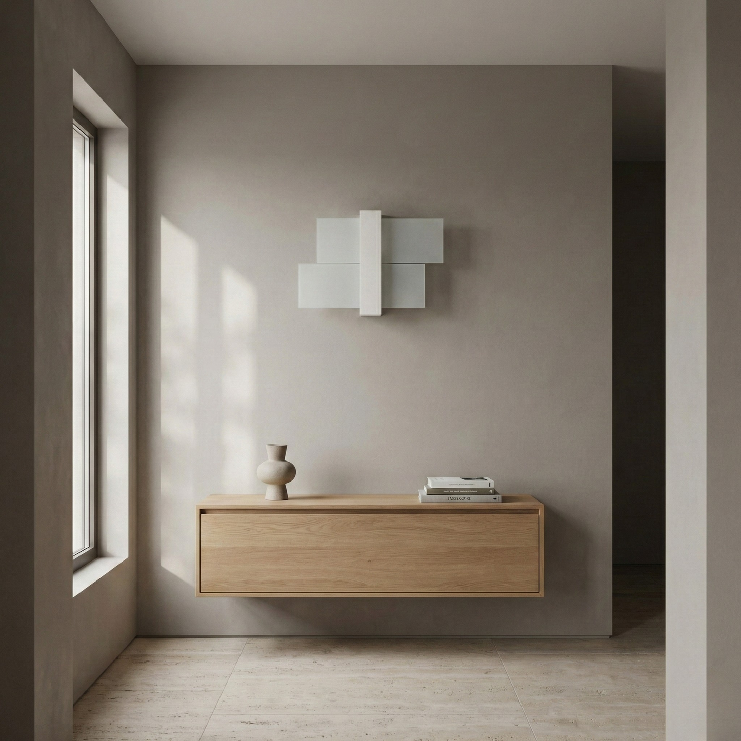 화이트 우드&유리 벽등 – Aerisca 모델