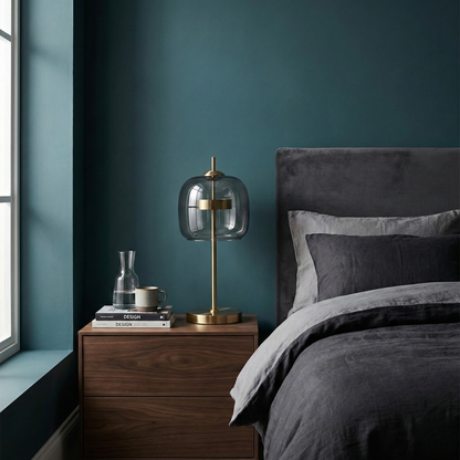 Modern Bedside Lamp Xiumis Globe in Glass with Brushed Gold Metal Base - View 2
