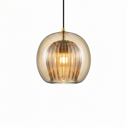 Suspension Verre Peint Éclairage LED Design Naturel – Ruche Cristalline - Lumière