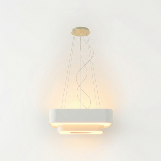 Lustre carré tissu blanc salon – Modèle Orphéale - Lumière