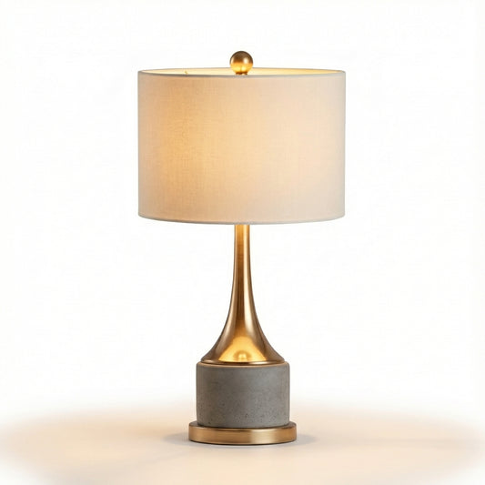 Bedside Lamp Vénusia refined design with gilded iron body and white fabric shade - view 1 - Lumière