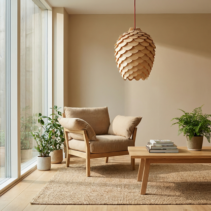 Orena Sculptured Wood Pendant Light natural rounded form - view 5