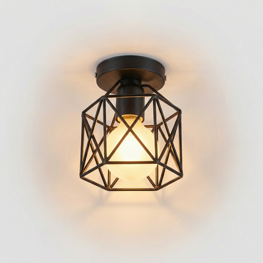 Plafonnier Géométrique Design Disque Fer Forgé Noir – Sveno - Lumière