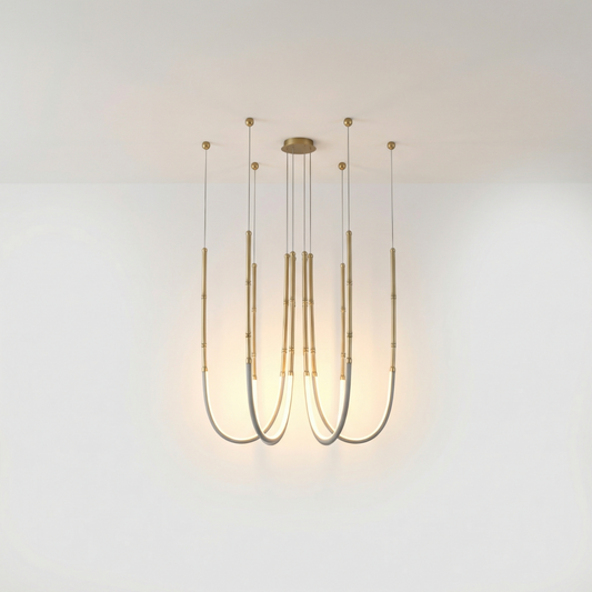 Lustre design Curvella en métal noir avec tubes courbes et éclairage LED - vue 1 - Lumière