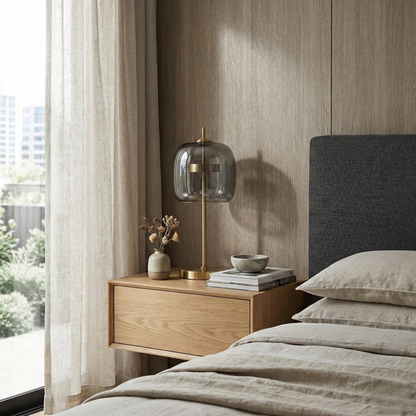 Modern Bedside Lamp Xiumis Globe in Glass with Brushed Gold Metal Base - View 3