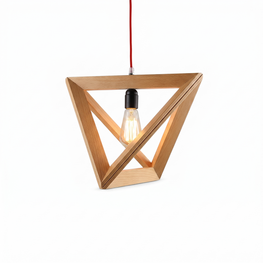 Pyramidal wooden pendant light for living room – Trigonéa - Lumière