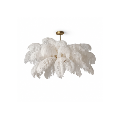 White LED ostrich feather chandelier for living room – Featherelle