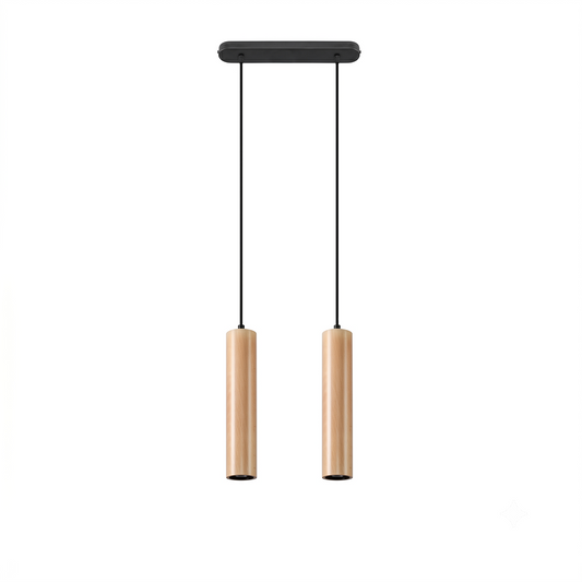 Scandinavian natural wood pendant light with 2 lights – Nørvaya