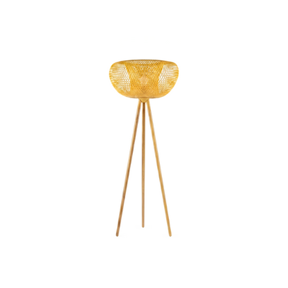 Lampadaire en rotin et métal noir pour salon – Rotanique