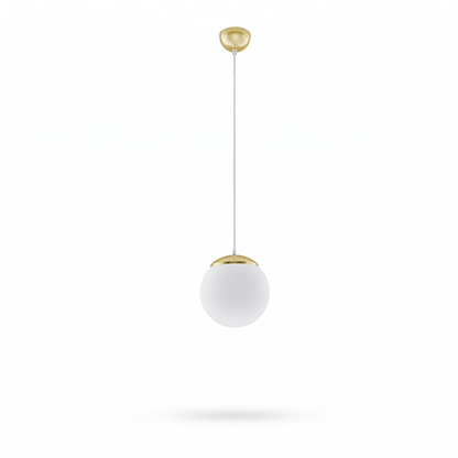 Suspension globe verre blanc et or pour salon – Modèle Elyone