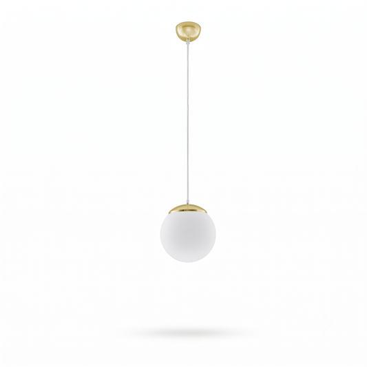 Hängeleuchte mit Glaskugel in Weiß und Gold für das Wohnzimmer – Modèle Elyone