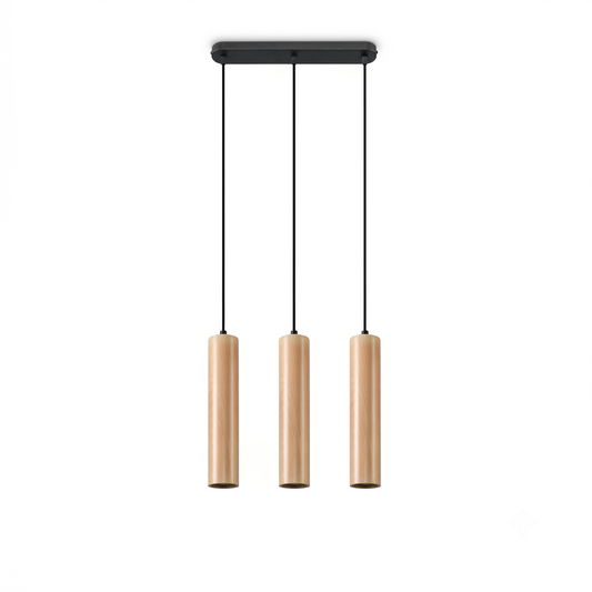 Natural wood pendant light with 3 lights for dining room – Norelda
