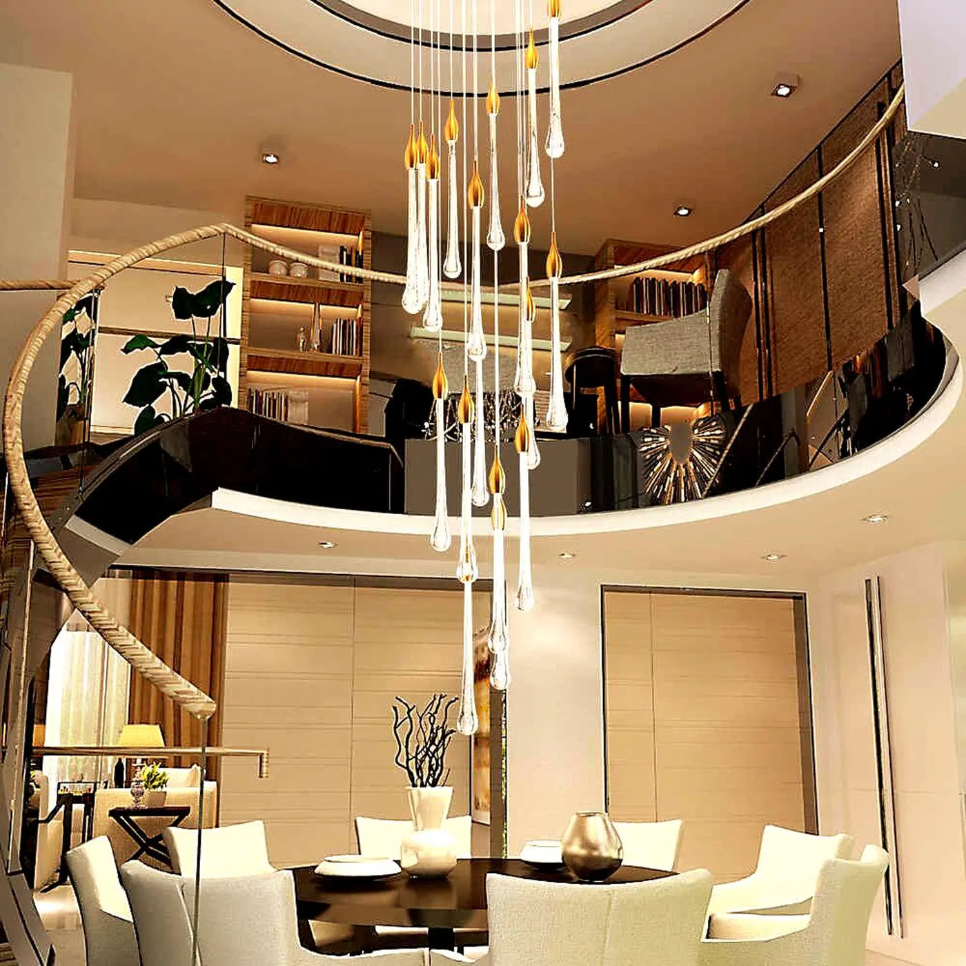 نجفة كريستال ذهبية للدرج – كريستاليا