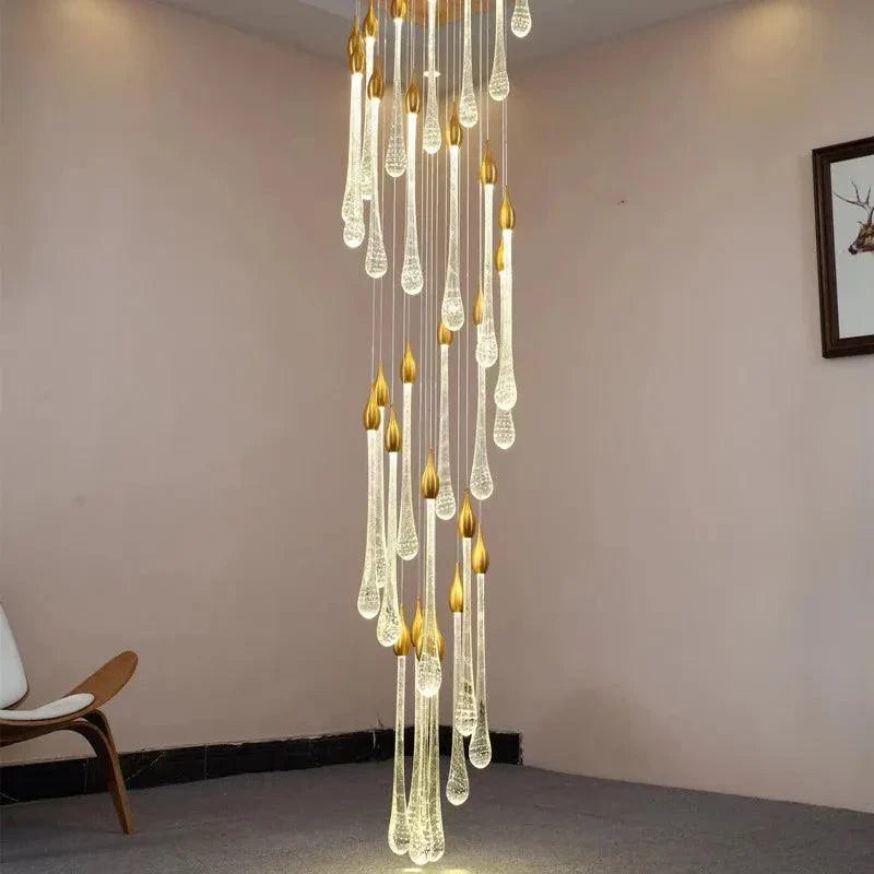 Lustre Cristal Doré pour Escalier – Oréade